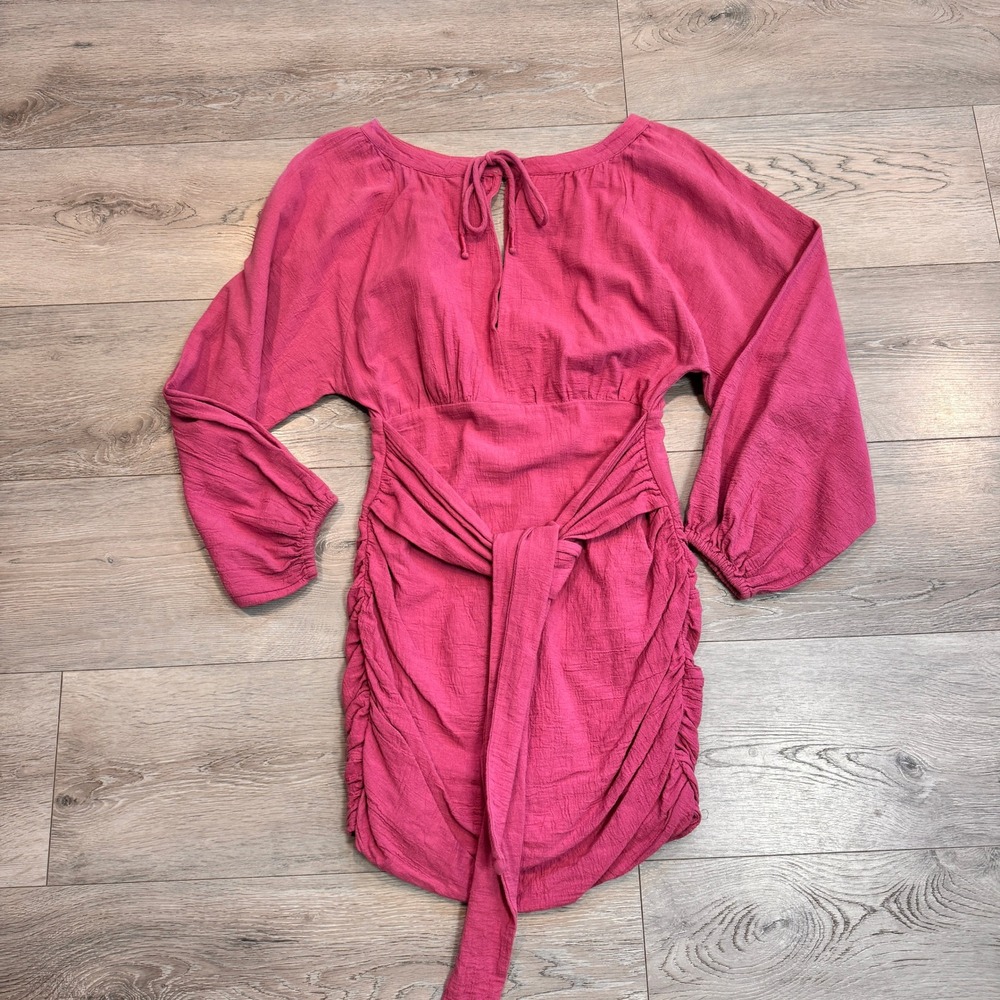 Free People The Only One‎ Mini Dress Pink Ruched Tie Neck Size XS Xsmall